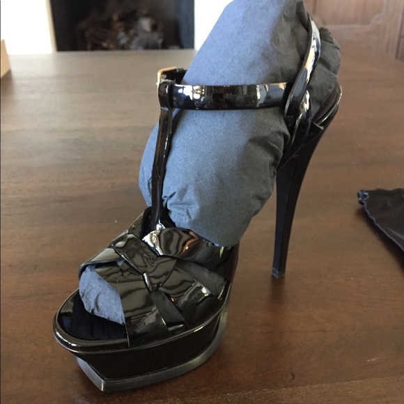 Yves Saint Laurent Shoes - Yves Saint Laurent Tribute Sandals in Black Patent
